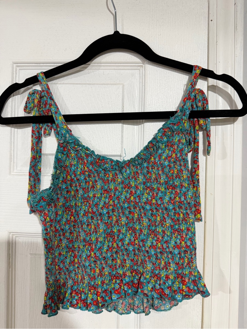Forever 21 Teal Smocked Floral Tie-Strap Camisole